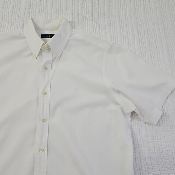 Ralph Lauren Men's M Short Sleeve Button Up Shirt White Textured Old Money EUC - Picture 2 of 14